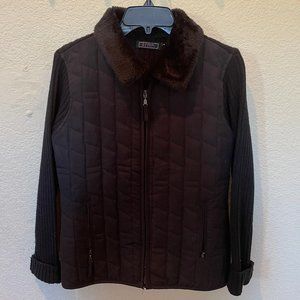 Effeci Puffer Jacket Faux Fur Hood Woman's M Medium Brown Like New Long Sleeve